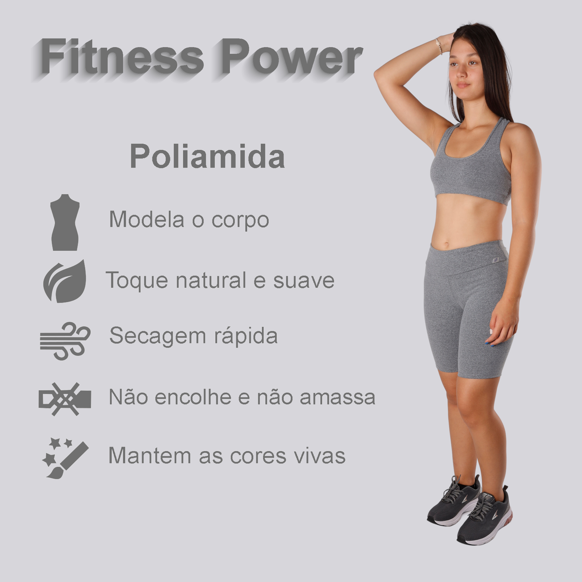 Tecido Fitness power polliamida Bermuda cinza claro