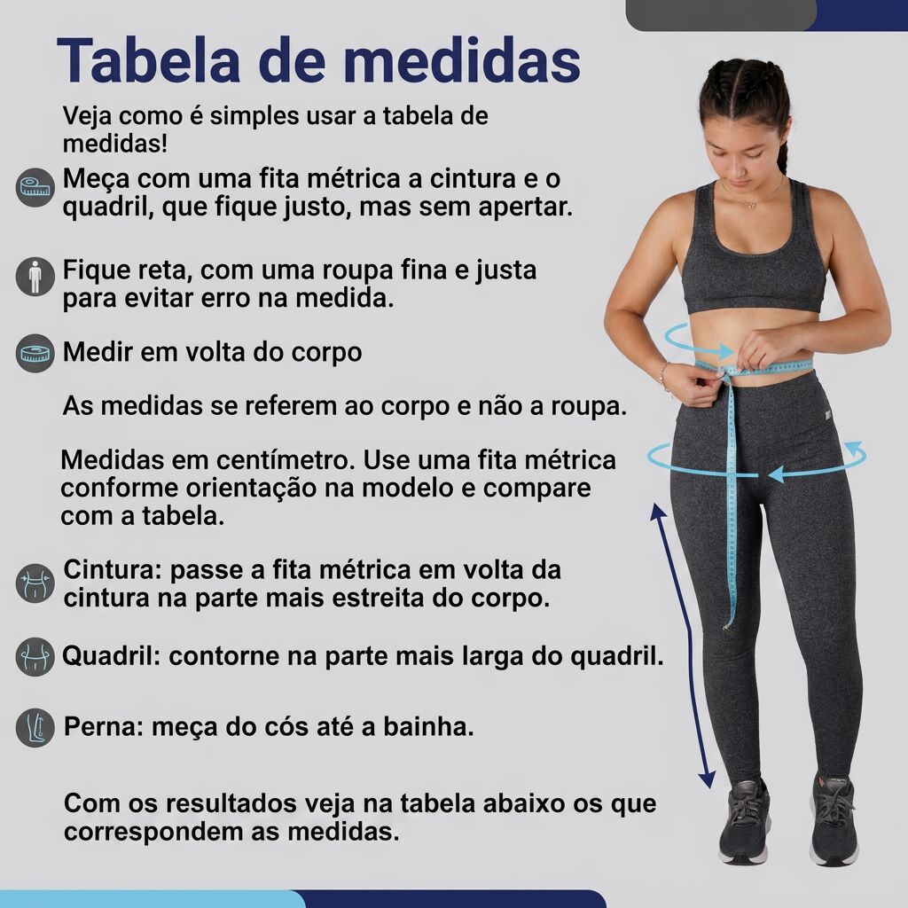 Tabela de medidas Legging cós alto mescla escuro