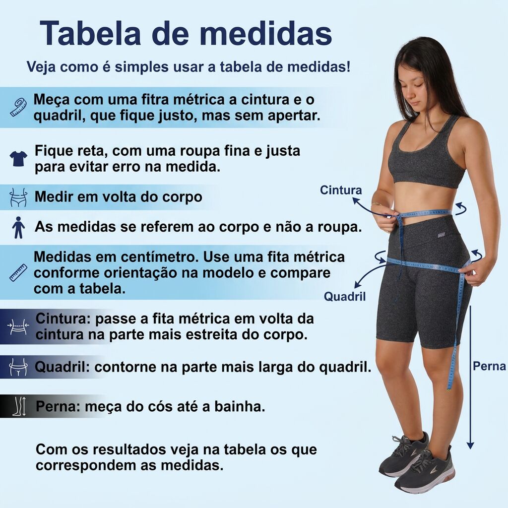 Tabela de medidas Bermuda Seupplex longa mescla escura