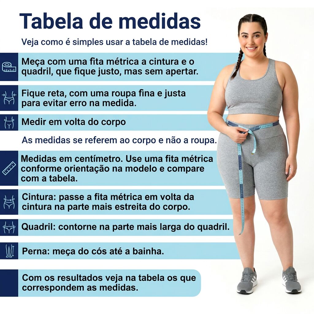 Tabela de medidas bermuda mescla claro 