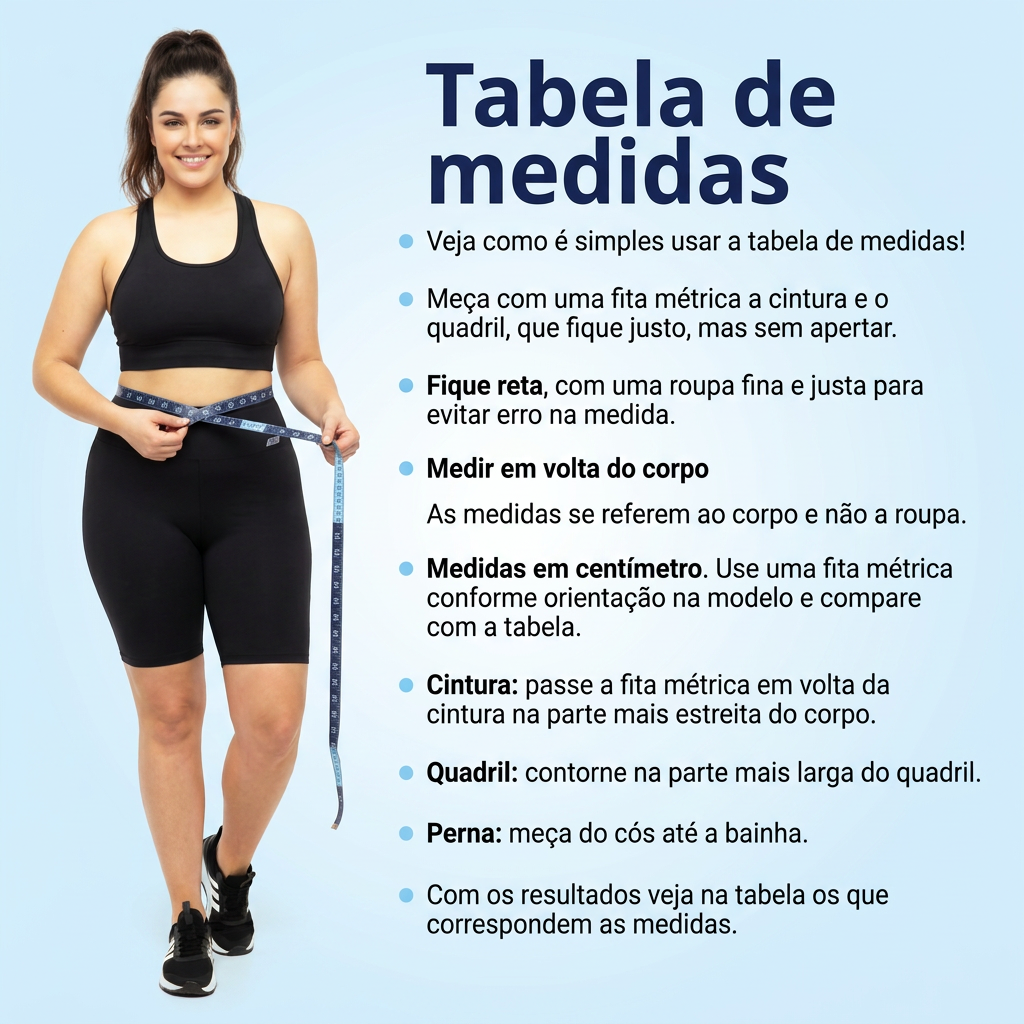 Tabela de medidas bermuda lycra
